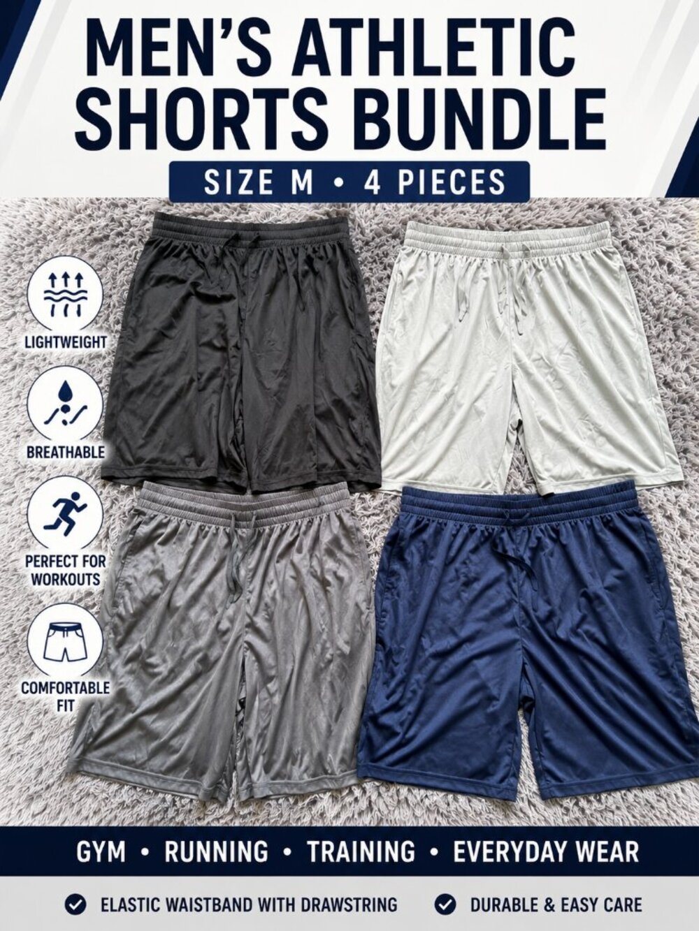 Men's Athletic Shorts Bundle Size M Gym Workout Running Activewear 4 Pack